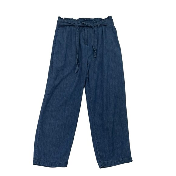 J. Crew Hemp Cotton Blend Paper Bag Pants Belt Cropped Chambray Blue size 6 - Picture 1 of 9